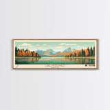 Lake McDonald Montana Framed Canvas Print, Panoramic Wall Art, Midcentury Modern, Pop Art, Living Room Decor, Travel Poster