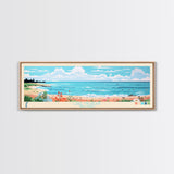 Lake Michigan Wisconsin Illinois Indiana Framed Canvas Print, Panoramic Wall Art, Midcentury Modern, Pop Art, Bedroom Art, Travel Poster, Lake House Decor