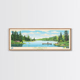 Lake Minocqua Wisconsin Framed Canvas Print, Panoramic Wall Art, Midcentury Modern, Pop Art, Living Room Decor, Travel Poster