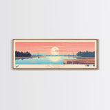 Lake Muskegon Michigan Framed Canvas Print, Panoramic Wall Art, Midcentury Modern, Pop Art, Living Room Decor, Travel Poster