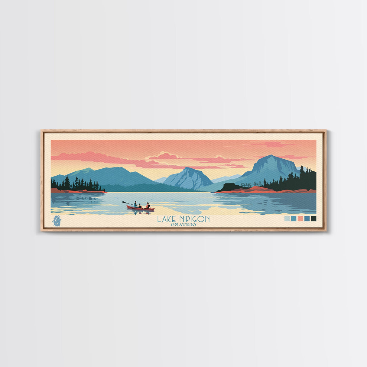 Lake Nipigon Ontario Framed Canvas Print, Panoramic Wall Art, Midcentury Modern, Pop Art, Living Room Decor, Travel Poster, Lake House Art