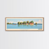 Lake Nockamixon Pennsylvania Framed Canvas Print, Panoramic Wall Art, Midcentury Modern, Pop Art, Living Room Decor, Travel Poster, Lake House Art