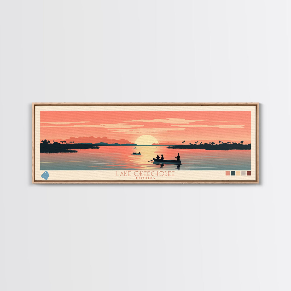 Lake Okeechobee Florida Framed Canvas Print, Panoramic Wall Art, Midcentury Modern, Pop Art, Living Room Decor, Travel Poster, Lake House Art