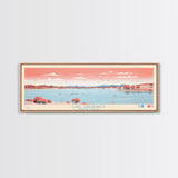 Lake Sakakawea North Dakota Framed Canvas Print, Panoramic Wall Art, Midcentury Modern, Pop Art, Living Room Decor, Travel Poster, Lake House Art