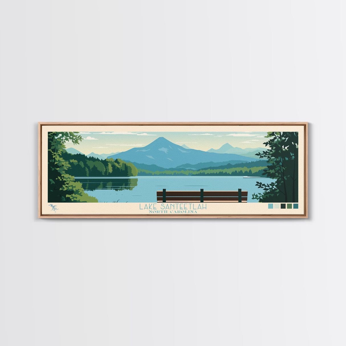 Lake Santeetlah North Carolina Framed Canvas Print, Panoramic Wall Art, Midcentury Modern, Pop Art, Living Room Decor, Travel Poster, Lake House Art