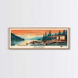 Lake Sunapee New Hamphire Framed Canvas Print, Panoramic Wall Art, Midcentury Modern, Pop Art, Bedroom Art, Travel Poster, Lake House Decor