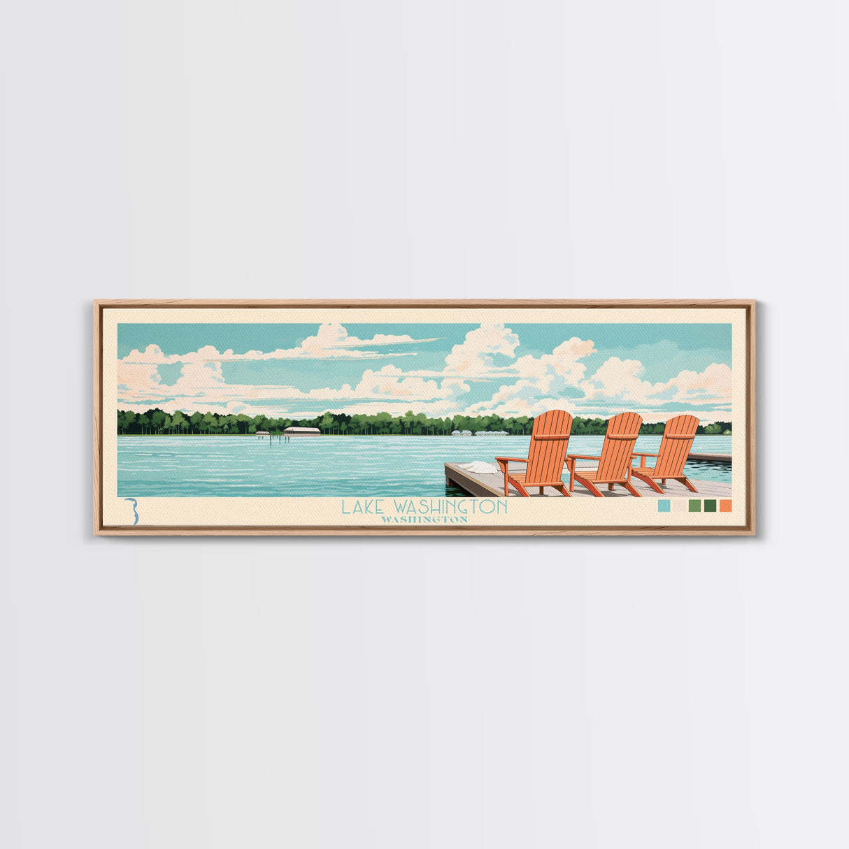 Lake Washington, Mississippi Panoramic Wall Art Framed Canvas Print, Midcentury Modern, Pop Art, Home Decor, Travel Poster, Bedroom Art