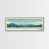 Lake Washington, Washington Panoramic Wall Art Framed Canvas Print, Midcentury Modern, Pop Art, Home Decor, Travel Poster, Bedroom Art