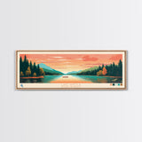 Lake Wyola, Massachusetts Panoramic Wall Art Framed Canvas Print, Midcentury Modern, Pop Art, Home Decor, Travel Poster, Bedroom Art