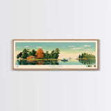 Lakes Cedar, Illinois Panoramic Wall Art Framed Canvas Print, Midcentury Modern, Pop Art, Home Decor, Travel Poster, Bedroom Art