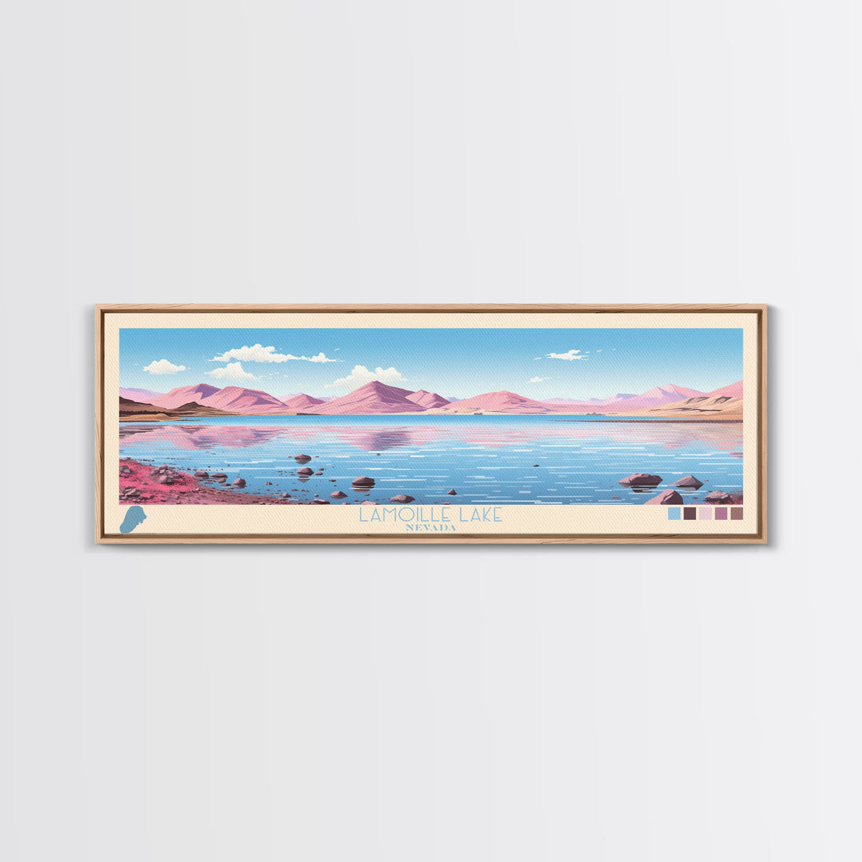 Lamoille Lake, Nevada Panoramic Wall Art Framed Canvas Print, Midcentury Modern, Pop Art, Home Decor, Travel Poster, Living Room Art