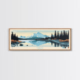 Leberge Lake, Yukon Panoramic Wall Art Framed Canvas Print, Midcentury Modern, Pop Art, Home Decor, Travel Poster, Bedroom Art