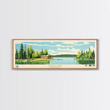 Leech Lake, Minnesota Panoramic Wall Art Framed Canvas Print, Midcentury Modern, Pop Art, Home Decor, Travel Poster, Living Room Art