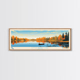 Little Barbee Lake, Indiana Panoramic Wall Art Framed Canvas Print, Midcentury Modern, Pop Art, Home Decor, Travel Poster, Living Room Art