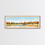 Long Pond, Massachusetts Panoramic Wall Art Framed Canvas Print, Midcentury Modern, Pop Art, Home Decor, Travel Poster, Bedroom Art