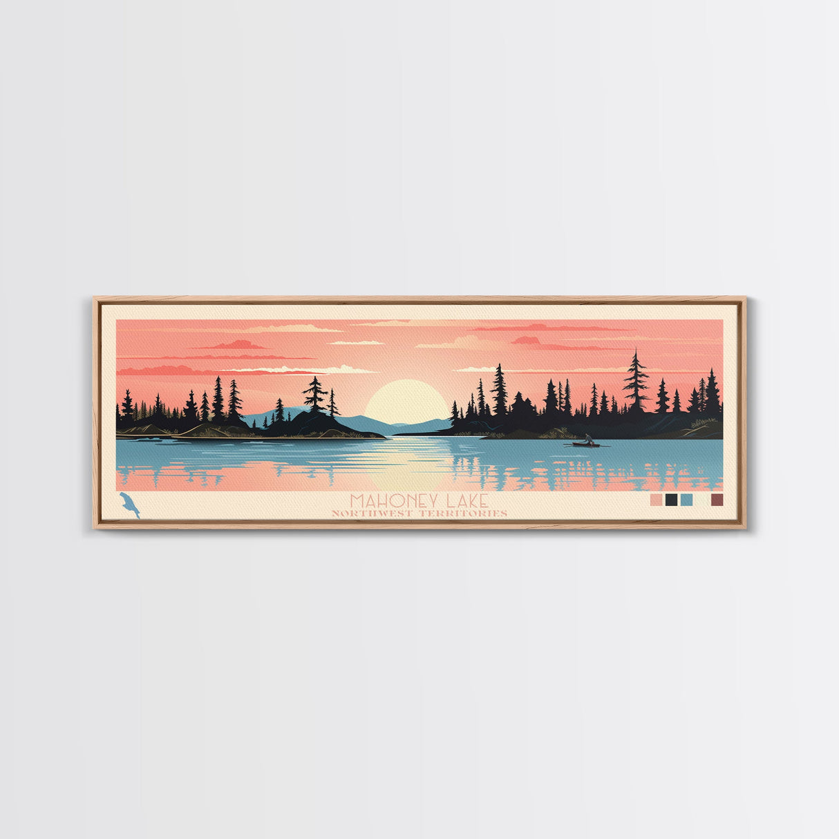 Mahoney Lake, Northwest Territories Panoramic Wall Art Framed Canvas Print, Midcentury Modern, Pop Art, Home Decor, Travel Poster, Living Room Art