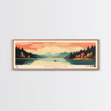 Megunticook Lake, Maine Panoramic Wall Art Framed Canvas Print, Midcentury Modern, Pop Art, Home Decor, Travel Poster, Living Room Art