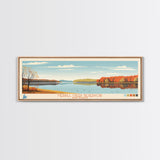 Merrill Creek Reservoir, New Jersey Panoramic Wall Art Framed Canvas Print, Midcentury Modern, Pop Art, Home Decor, Travel Poster, Living Room Art