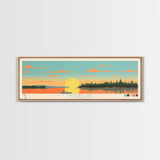 Milford Lake, Kansas Panoramic Wall Art Framed Canvas Print, Midcentury Modern, Pop Art, Home Decor, Travel Poster, Living Room Art