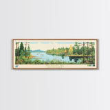 Mistastin Lake, New Brunswick Framed Canvas Print, Panoramic Wall Art, Midcentury Modern, Pop Art, Home Decor, Travel Poster, Living Room Art