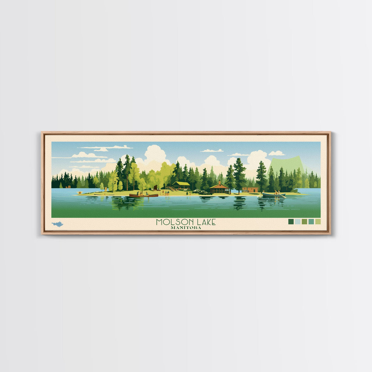 Molson Lake, Manitoba Framed Canvas Print, Panoramic Wall Art, Midcentury Modern, Pop Art, Home Decor, Travel Poster, Bedroom Art