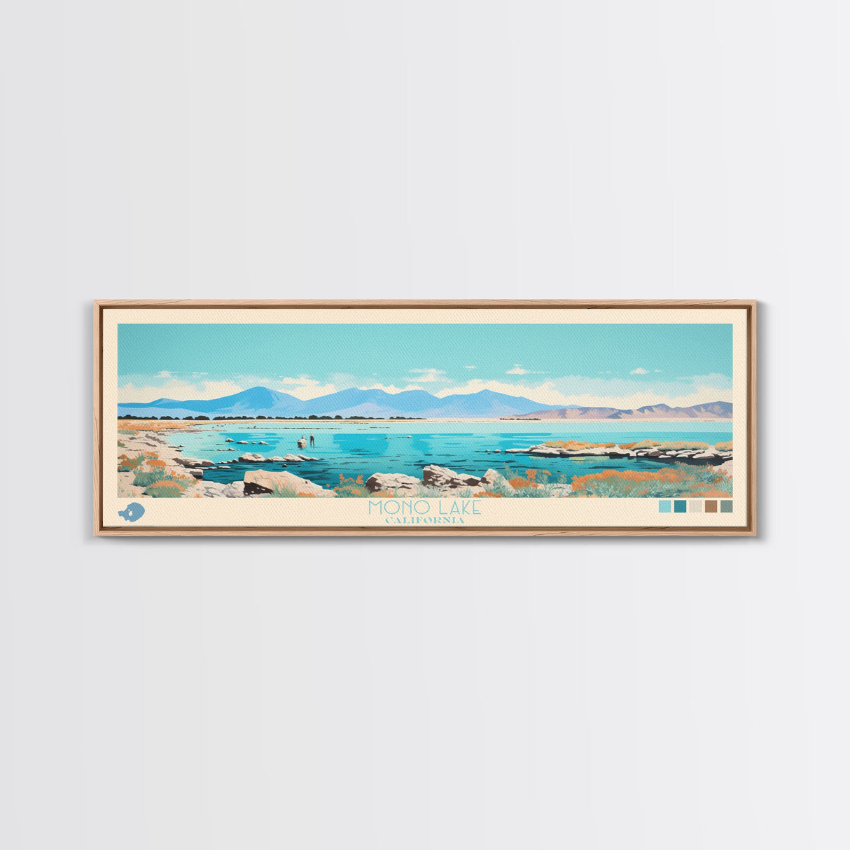 Mono Lake, California Framed Canvas Print, Panoramic Wall Art, Midcentury Modern, Pop Art, Home Decor, Travel Poster, Bedroom Art