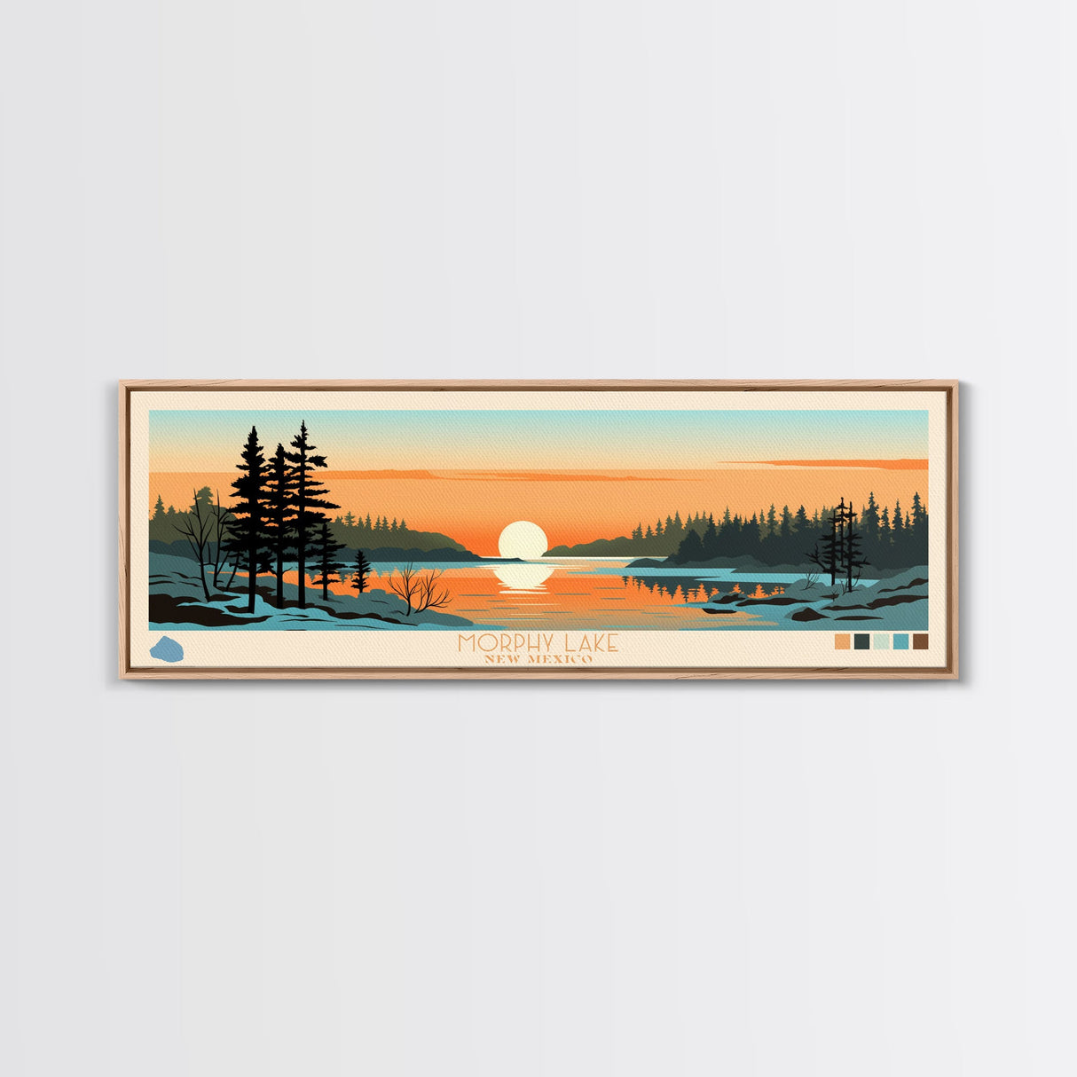 Morphy Lake, New Mexico Framed Canvas Print, Panoramic Wall Art, Midcentury Modern, Pop Art, Home Decor, Travel Poster, Bedroom Art