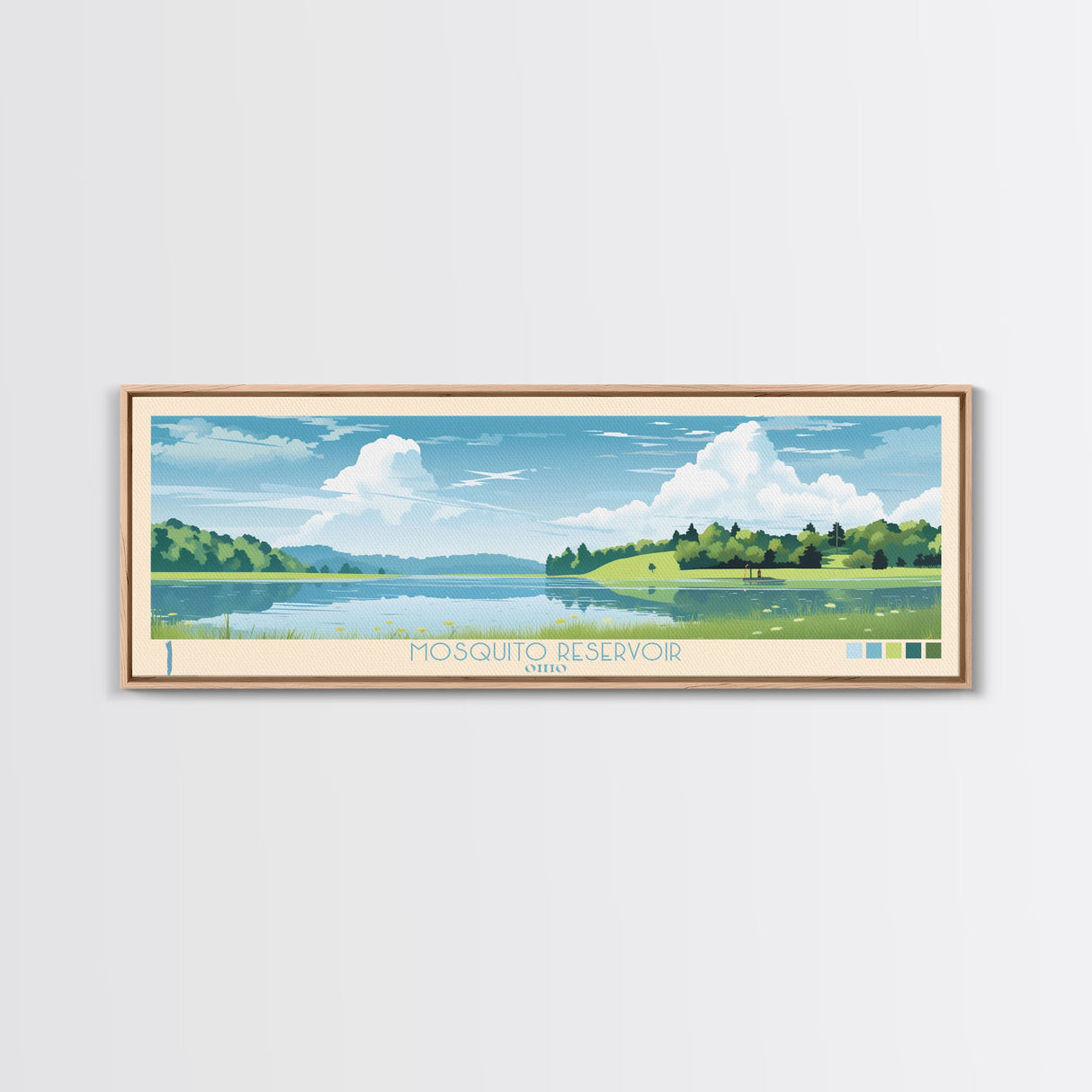 Mosquito Reservoir, Ohio Framed Canvas Print, Panoramic Wall Art, Midcentury Modern, Pop Art, Home Decor, Travel Poster, Living Room Art