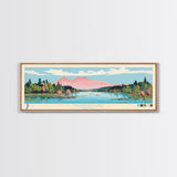 Mountain Lake, Virginia Framed Canvas Print, Panoramic Wall Art, Midcentury Modern, Pop Art, Home Decor, Travel Poster, Bedroom Art