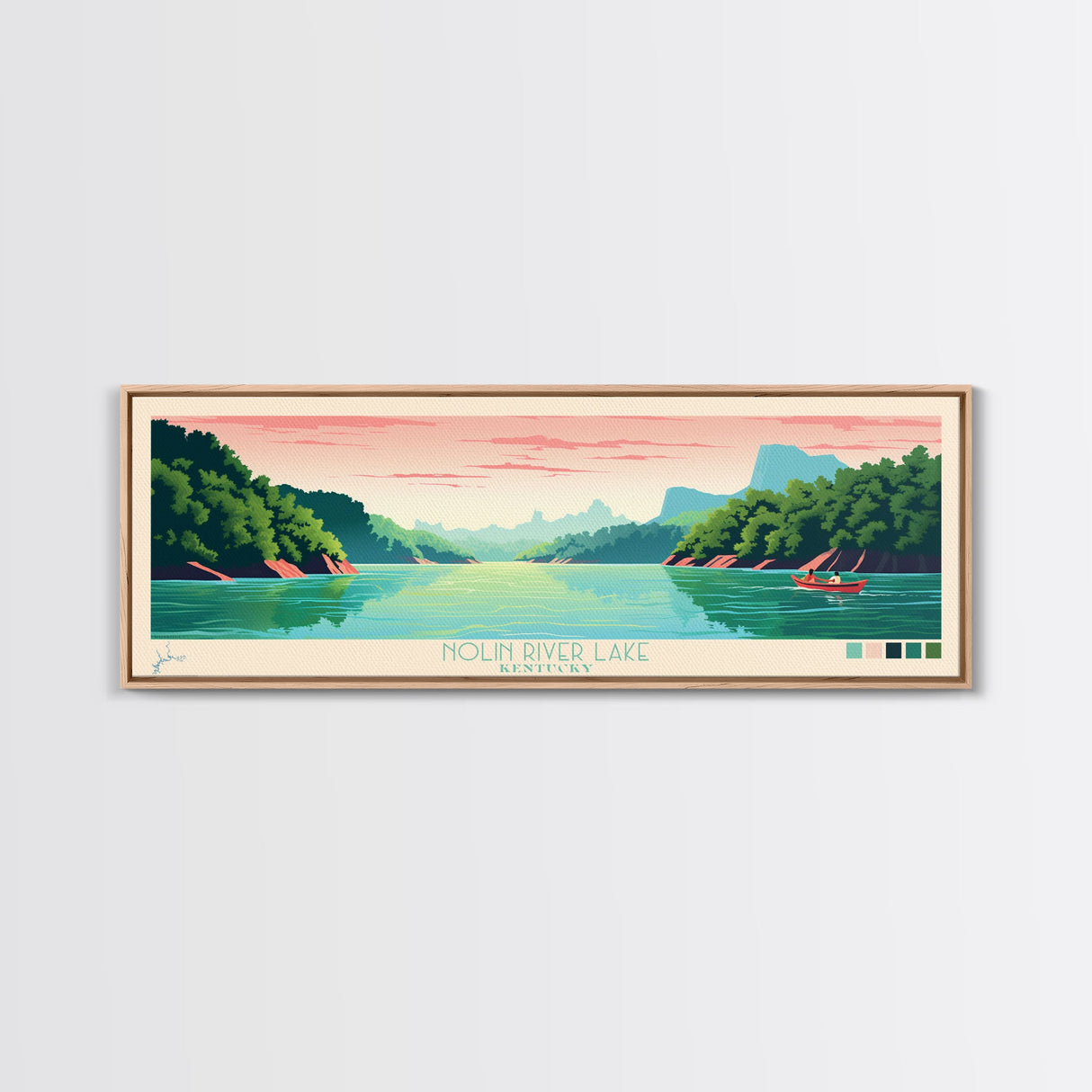 Nolin River Lake, Kentucky Framed Canvas Print, Panoramic Wall Art, Midcentury Modern, Pop Art, Home Decor, Travel Poster, Bedroom Art