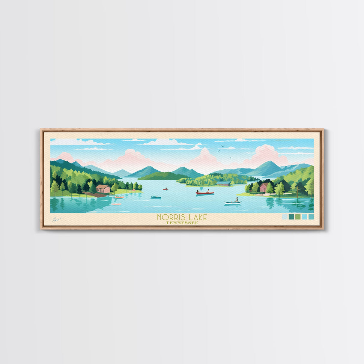 Norris Lake, Tennessee Framed Canvas Print, Panoramic Wall Art, Midcentury Modern, Pop Art, Home Decor, Travel Poster, Living Room Art