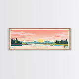 North South Lake, New York Framed Canvas Print, Panoramic Wall Art, Midcentury Modern, Pop Art, Home Decor, Travel Poster, Bedroom Art