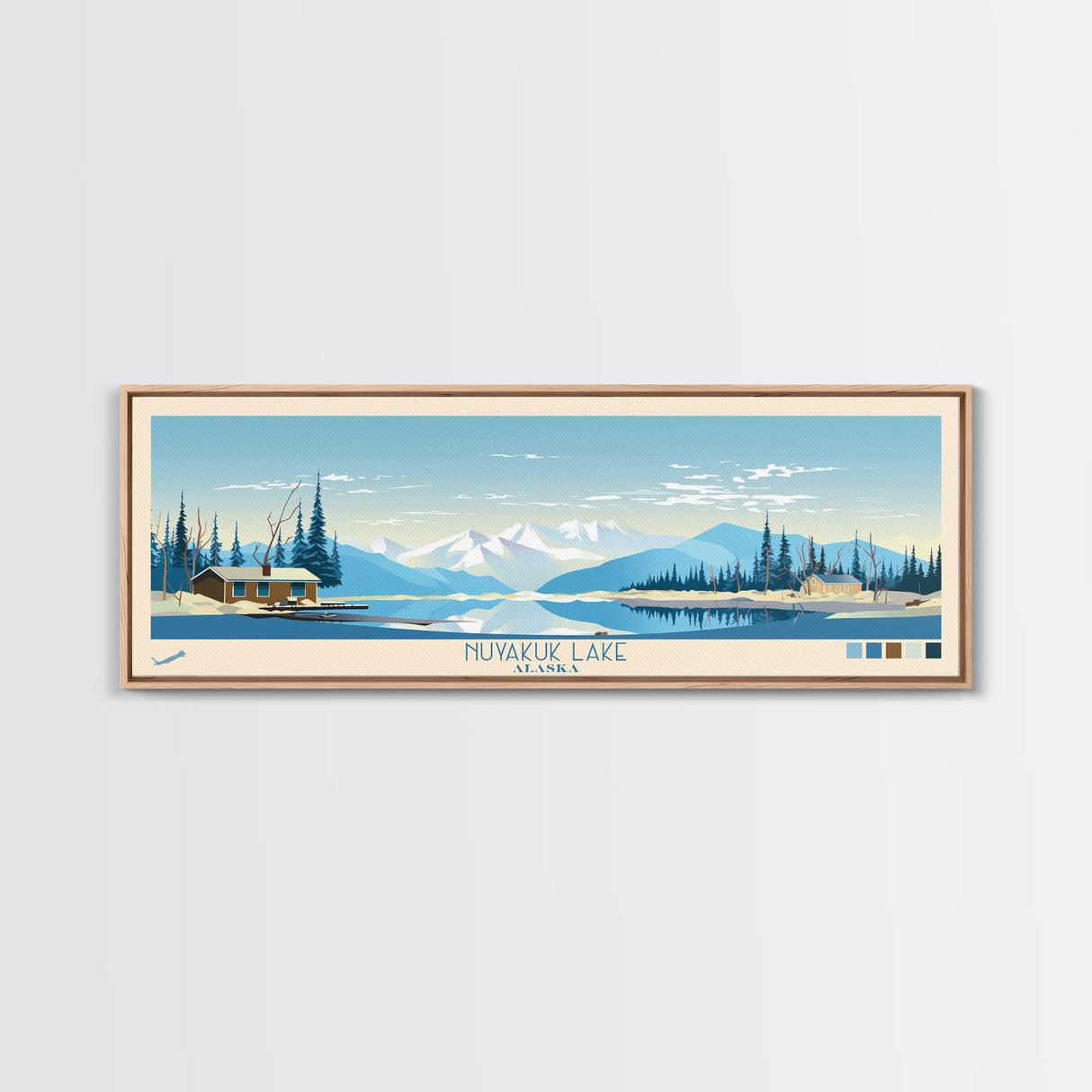 Nuyakuk Lake, Alaska Framed Canvas Print, Panoramic Wall Art, Midcentury Modern, Pop Art, Home Decor, Travel Poster, Bedroom Art