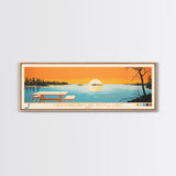 Okamanpeedan Lake (Tuttle Lake), Iowa Framed Canvas Print, Panoramic Wall Art, Midcentury Modern, Pop Art, Home Decor, Travel Poster, Bedroom Art