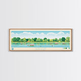 Olney Pond, Rhode Island Framed Canvas Print, Panoramic Wall Art, Midcentury Modern, Pop Art, Home Decor, Travel Poster, Living Room Art