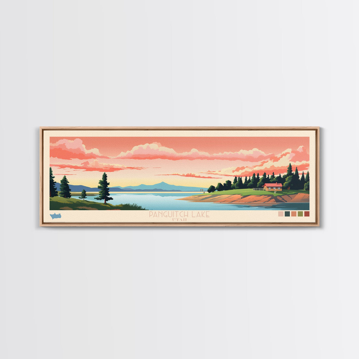 Panguitch Lake, Utah Framed Canvas Print, Panoramic Wall Art, Midcentury Modern, Pop Art, Home Decor, Travel Poster, Bedroom Art