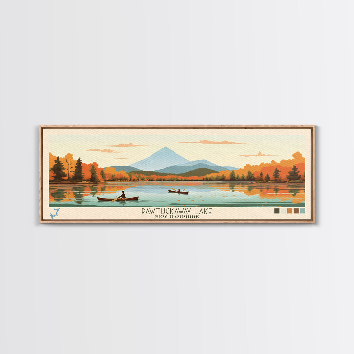 Pawtuckaway Lake, New Hampshire Framed Canvas Print, Panoramic Wall Art, Midcentury Modern, Pop Art, Home Decor, Travel Poster, Bedroom Art