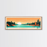 Petenwell Lake, Wisconsin Framed Canvas Print, Panoramic Wall Art, Midcentury Modern, Pop Art, Home Decor, Travel Poster, Bedroom Art