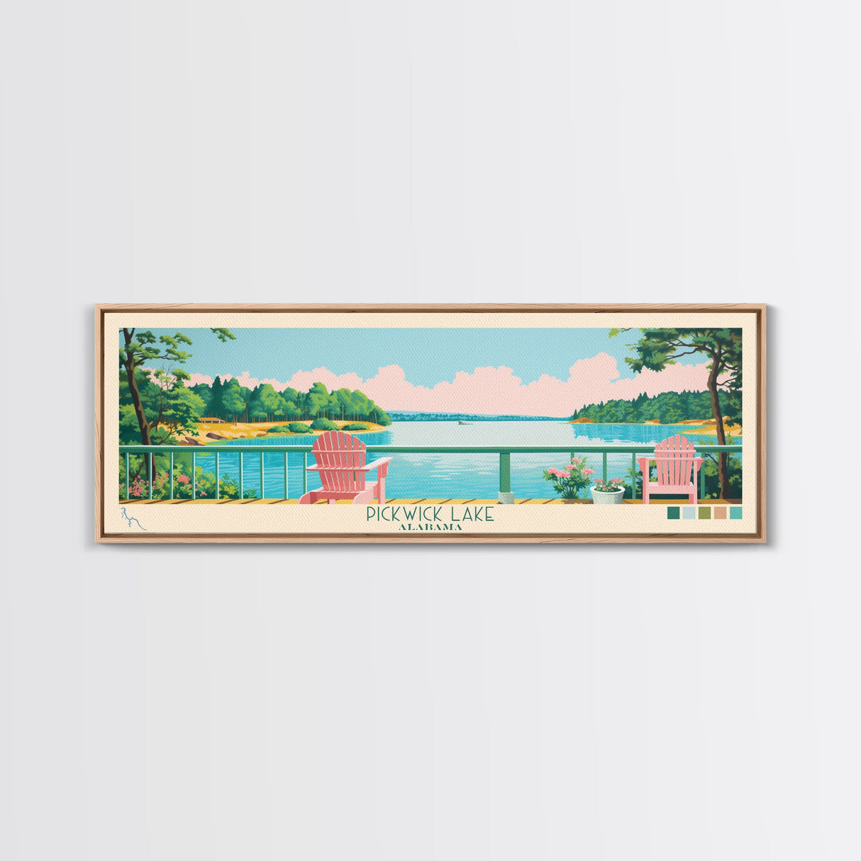 Pickwick Lake, Alabama Framed Canvas Print, Home Decor, Midcentury Modern Art, Panoramic Travel Poster, Wall Art, Pop Art