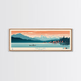 Priest Lake, Idaho Framed Canvas Print, Bedroom Art, Midcentury Modern, Pop Art, Panoramic Wall Art, Travel Poster