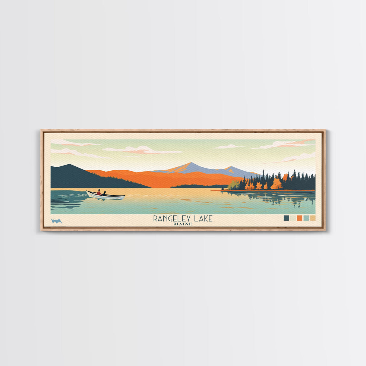 Rangeley Lake, Maine Framed Canvas Print, Bedroom Art, Midcentury Modern, Pop Art, Panoramic Travel Poster, Wall Decor