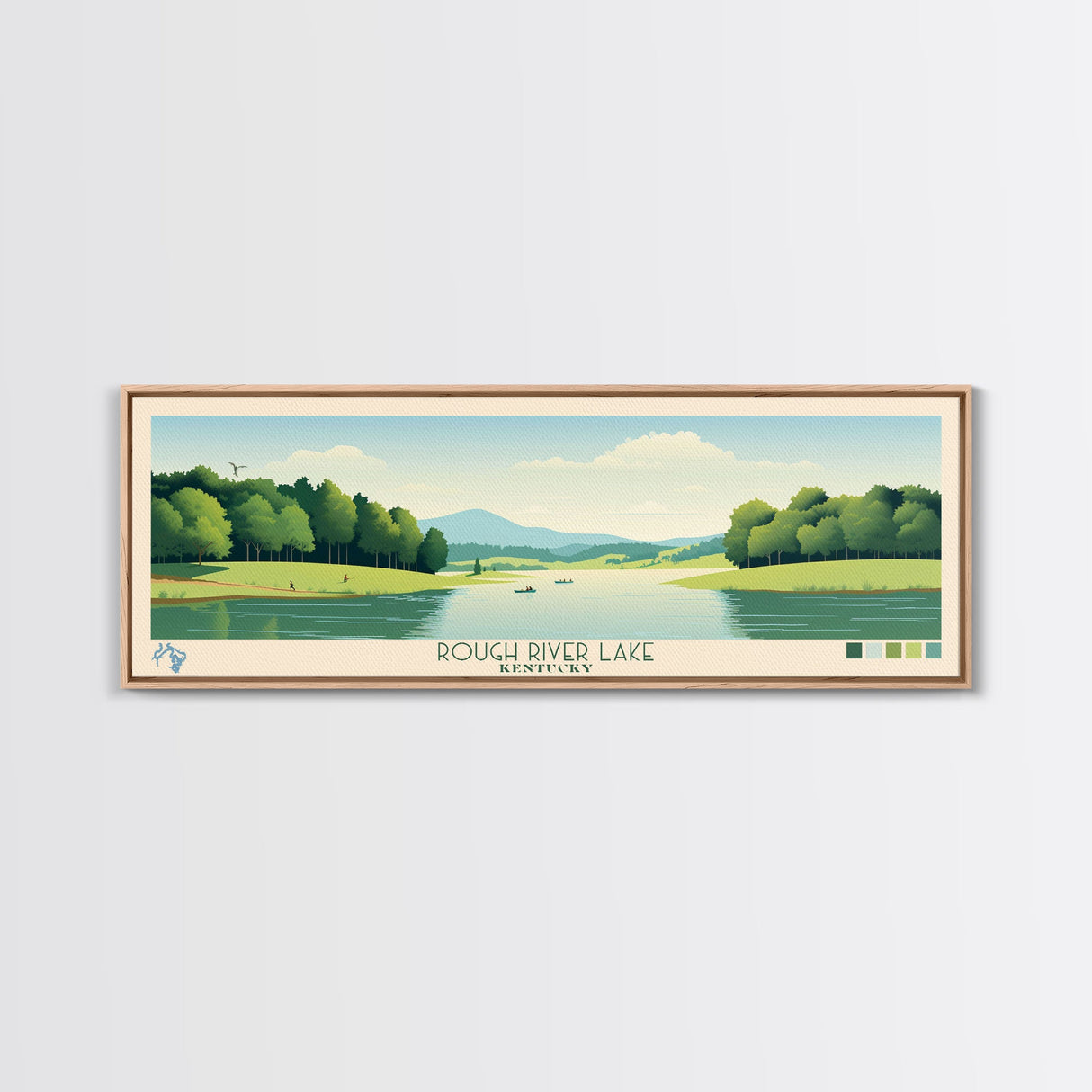 Rough River Lake, Kentucky Framed Canvas Print, Panoramic Wall Art, Midcentury Modern Decor, Bedroom Art, Pop Art, Travel Poster