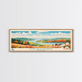 Round Valley Reservoir, New Jersey Framed Canvas Print, Panoramic Travel Poster, Midcentury Modern Art, Home Decor, Pop Art, Wall Decoration