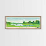 Saylorville Lake, Iowa Framed Canvas Print, Panoramic Travel Poster, Midcentury Modern Art, Home Decor, Pop Art, Bedroom Decoration