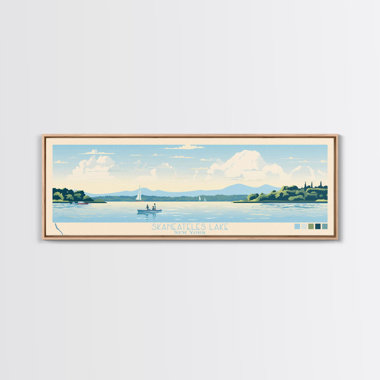 Skaneateles Lake, New York Framed Canvas Print, Lake House Art, Midcentury Modern Decor, Pop Art, Travel Poster, Living Room Wall Art