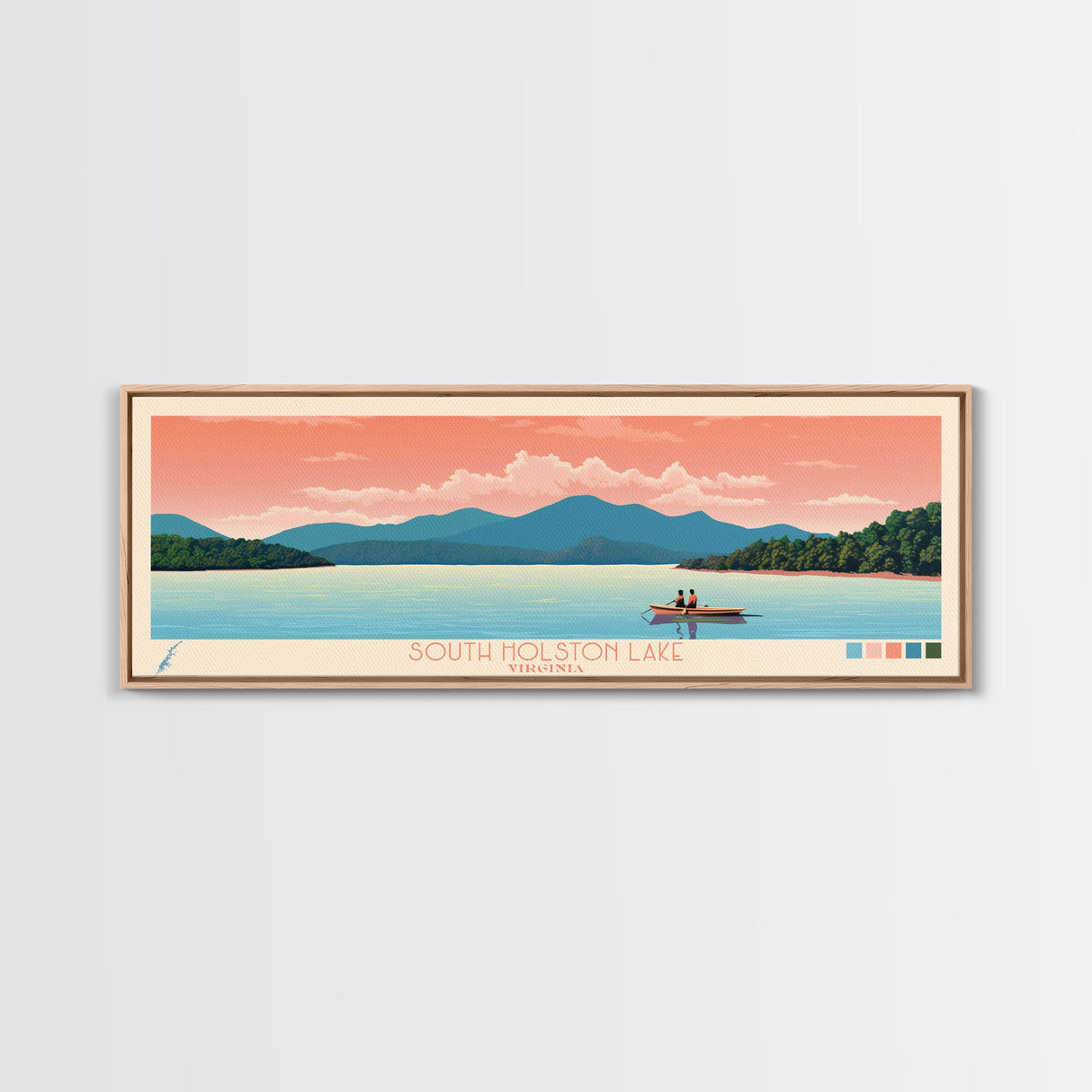 South Holston Lake, Virginia Framed Canvas Print, Lake House Art, Midcentury Modern Decor, Pop Art, Travel Poster, Living Room Wall Art