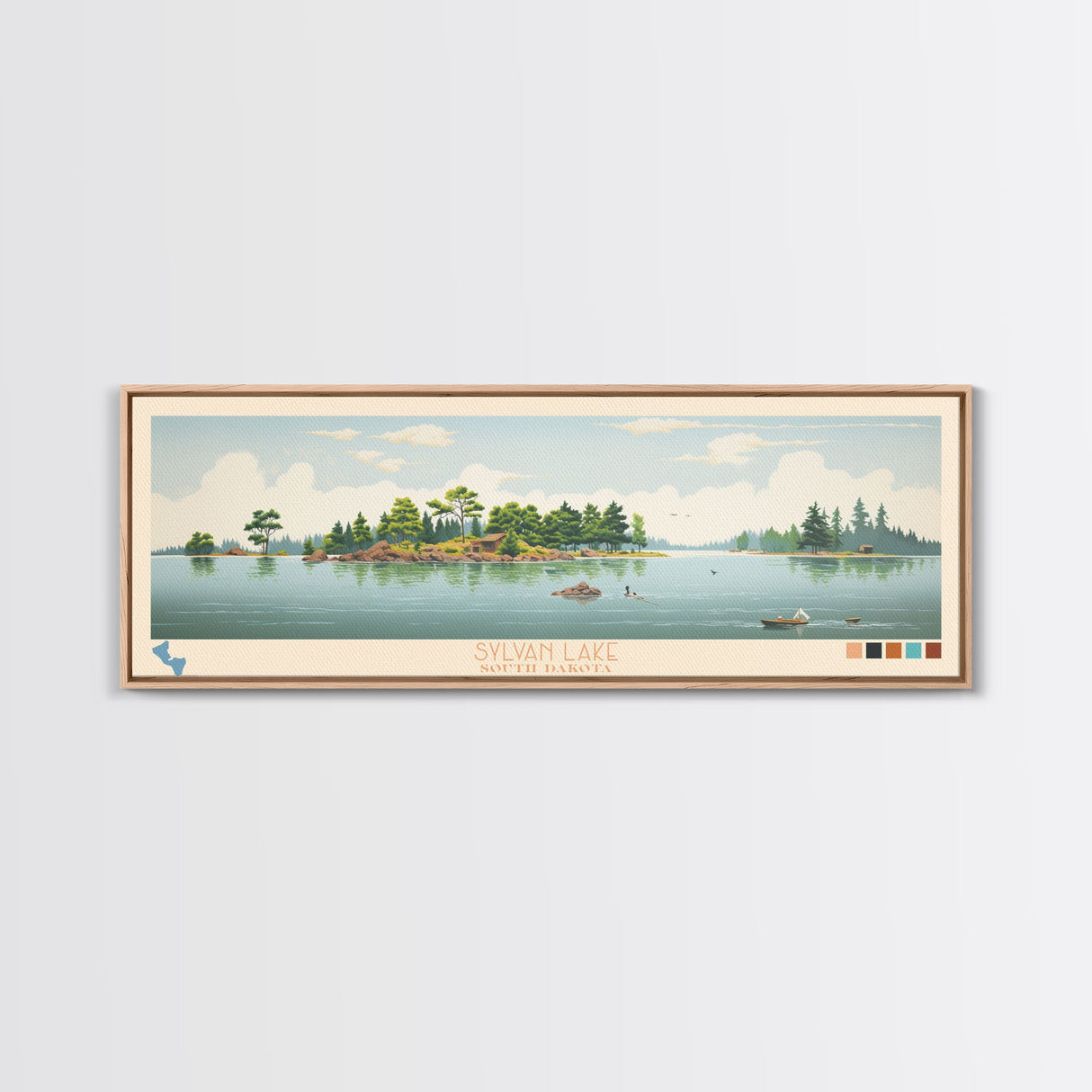 Sylvan Lake, South Dakota Framed Canvas Print, Lake House Decor, Midcentury Modern Art, Pop Art, Travel Poster, Bedroom Wall Art