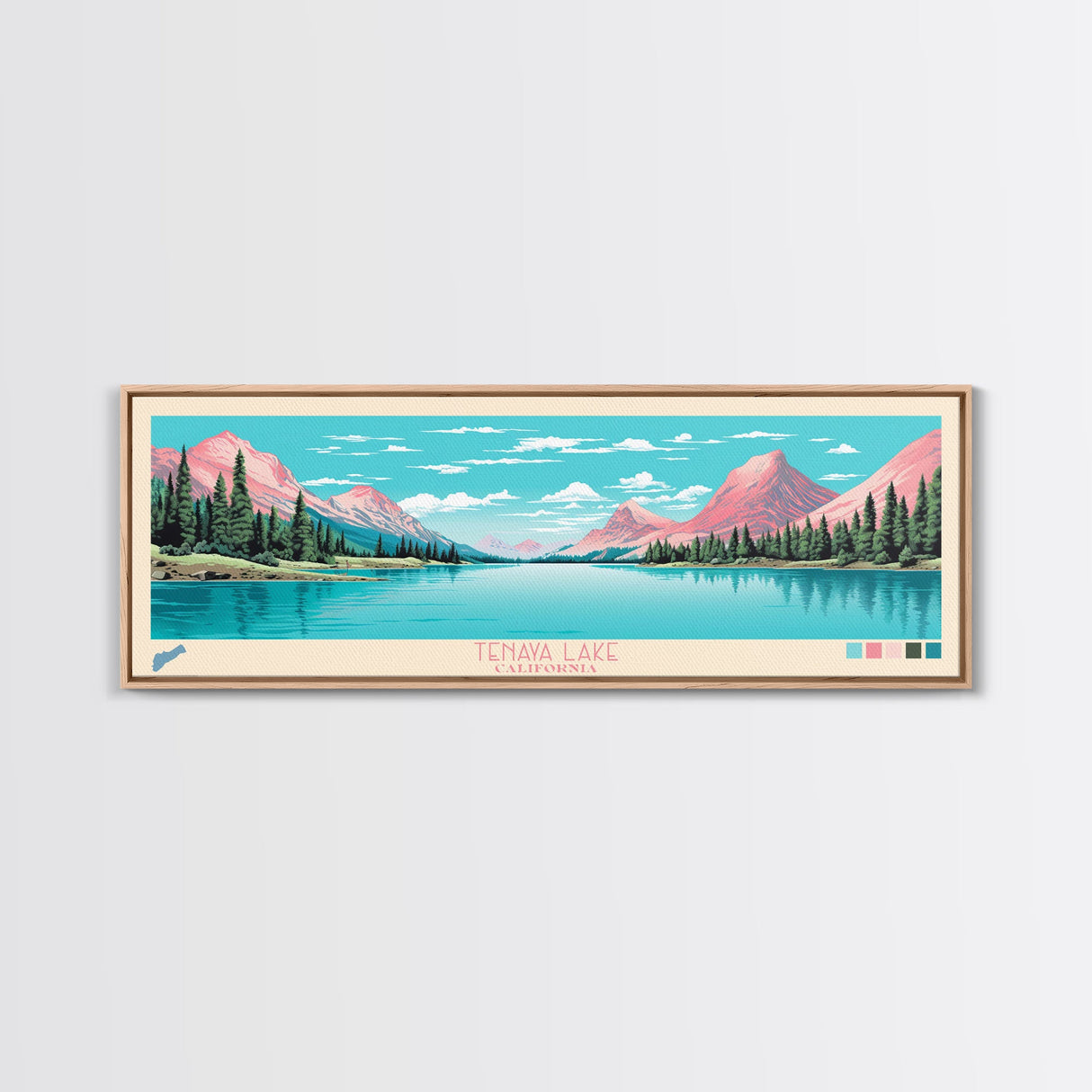 Tenaya Lake, California Framed Canvas Print, Lake House Decor, Midcentury Modern Art, Pop Art, Travel Poster, Living Room Wall Art