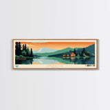 Utikuma Lake, Alberta Framed Canvas Print, Panoramic Lake House Art, Midcentury Modern Decor, Pop Art, Travel Poster, Living Room Wall Art