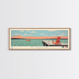 West Okoboji Lake, Iowa Panoramic Framed Canvas Print, Lake House Art, Midcentury Modern Decor, Pop Art, Travel Poster, Bedroom Wall Art